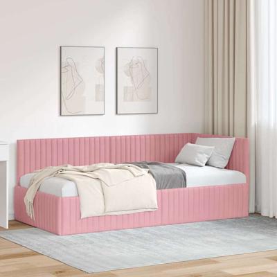 Hoekbedframe met hoofdeinde Roze 90 x 190 cm Fluweel