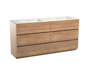 Storke Edge staand badmeubel 170 x 52 cm ruw eiken met Mata dubbele wastafel in mat witte solid surface