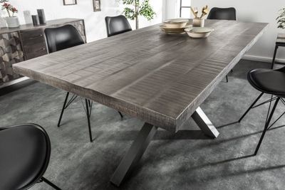 Massieve industrieele eettafel GALAXIE 200cm grijs mangohouten stervormig frame - 39442