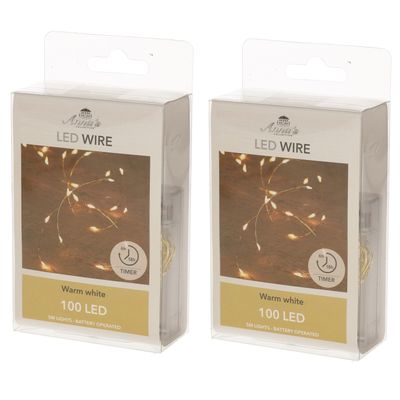 Set van 6x stuks draadverlichting lichtsnoer met 100 lampjes warm wit op batterij 500 cm