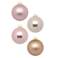 12x stuks glazen kerstballen parel roze 8 cm glans en mat - Kerstbal - thumbnail
