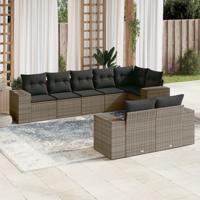 8-delige Loungeset met kussens poly rattan grijs