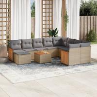 11-delige Tuinset met kussens poly rattan beige
