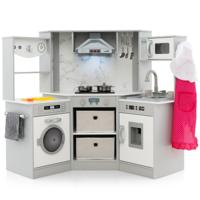 Speelkeuken voor Kinderen Hoekkeukenset met Realistische Lichten en Geluiden Verlichte Kap Waterdispenser Wasmachine voor Kinderen 3+