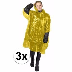 3x wegwerp regenponcho geel One size  -