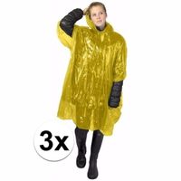 3x wegwerp regenponcho geel One size  -