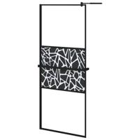 vidaXL Inloopdouchewand met schap 80x195 cm ESG-Glas aluminium zwart - thumbnail