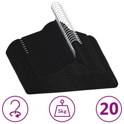 VidaXL 20-delige kledinghangerset anti-slip fluweel zwart