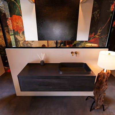 Badkamermeubelset Mondiaz Erin 120 cm met 1 Lade met RIDGE Wastafel Rechts Urban Zonder Kraangaten Greeploos Mat Antracite