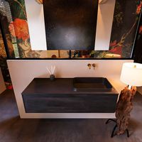 Badkamermeubelset Mondiaz Erin 120 cm met 1 Lade met RIDGE Wastafel Rechts Urban Zonder Kraangaten Greeploos Mat Antracite