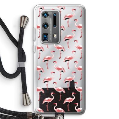 Flamingoprint groen: Huawei P40 Pro Plus Transparant Hoesje met koord