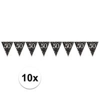 10x Zwarte vlaggenlijn 50e jubileum feestartikelen   -