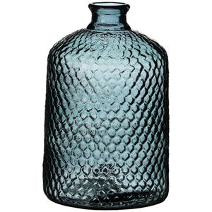 Bloemenvaas Scubs Bottle - lichtblauw geschubt transparant - glas - D18 x H31 cm - Fles vazen