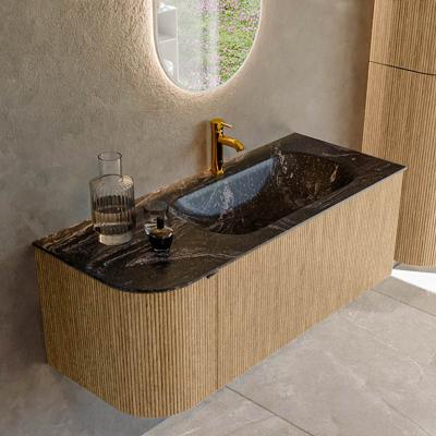 Badmeubel Mondiaz Kurve-Dlux | 115 cm | Meubelkleur Oak | Wastafelkleur Lava | Solid surface | Rechts spoelbak | 1 kraangat