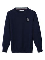 Brunello Cucinelli Kids sweat en cachemire à logo brodé - Bleu - thumbnail