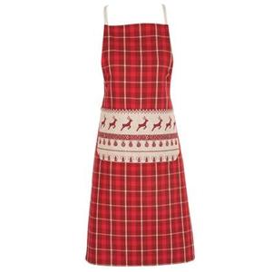 Clayre & Eef Keukenschort 70x85 cm Rood Beige Katoen Kerst BBQ Schort