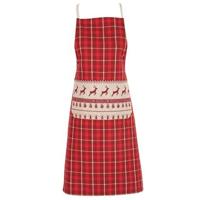 Clayre & Eef Keukenschort 70x85 cm Rood Beige Katoen Kerst BBQ Schort