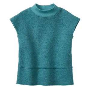 Mouwloze walkstof pullover van bio-scheerwol, petrol Maat: 134/140