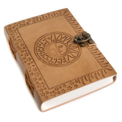Spiritueel Notitieboekje Leer met Zon/Maan (17,5 x 13 cm) -