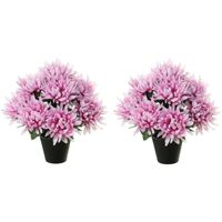 Kunstbloemen plant in pot - 2x - lila paars tinten - 28 cm - Bloemenstuk ornament