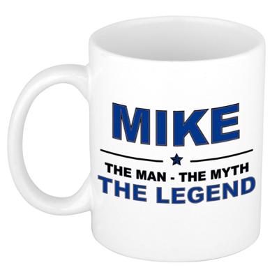 Mike cadeau mok - man myth legend - naam koffiemok / beker - wit en blauw - 300 ml