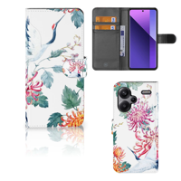 Xiaomi Redmi Note 13 Pro Plus Telefoonhoesje met Pasjes Bird Flowers - thumbnail
