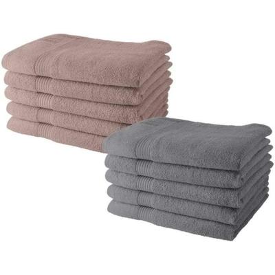 Set van 10 TODAY handdoeken 50x90 cm 100% katoen - 5 zandrozen + 5 staal