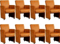 Set van 8 Cognac leren moderne eetkamerfauteuils Elegant - Kenia Leer Cognac (cognac leer)