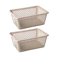 Opbergmand/kastmandje - 2x stuks - 13 liter - beige - kunststof - 26 x 37 x 14 cm