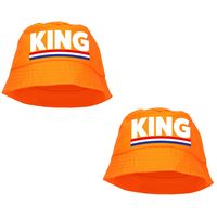 2x stuks king bucket hat / zonnehoedje oranje voor Koningsdag/ EK/ WK - thumbnail