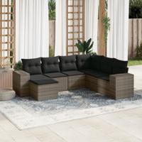 7-delige Loungeset met kussens poly rattan grijs