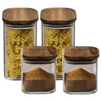 Secret de Gourmet - Keuken voorraadpotten - glas/hout - set 4x stuks - 600 en 1600 ml - voedsel
