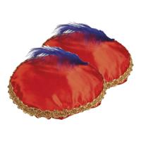 Pieten baret - 2x - rood - met veer - kinderen - pietenmuts - polyester