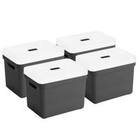 Sunware Opbergbox met transparante deksel - 4x stuks - zwart - 18L - kunststof - 35x25x24cm