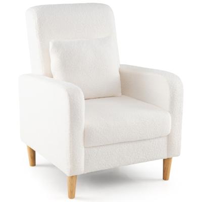 Teddy Fauteuil met Lendensteun & Houten Poten Gevoerde Loungestoel tot 150 kg Belastbaar Beige