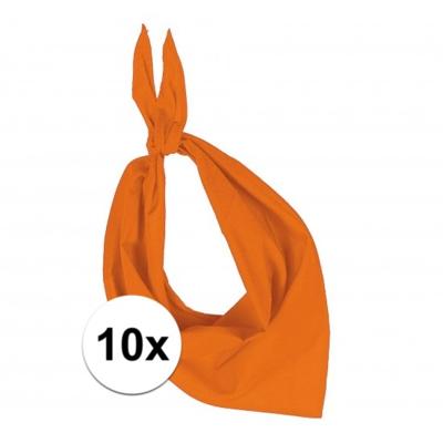Bandana/hals zakdoek - 10x - oranje - voor kind en volwassenen - polyester/katoen