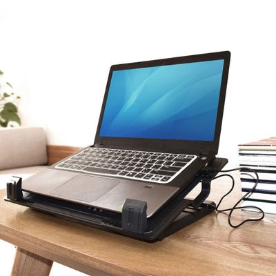 ACT Laptopstandaard, met ventilator, hoogte verstelbaar in 5 standen, 2-poorts hub