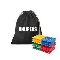 Canvas knijperzak/ opbergzakje knijpers zwart met koord 25 x 30 cm en 100 plastic wasknijpers - thumbnail