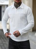 Bon&Bon Homme Men's Jacquard Knitted Long Sleeve Polo Shirt - Black White / L