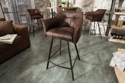Retro barstoel LOFT 100cm antiek bruine barkruk met armleuning - 39082