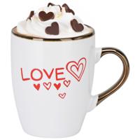 Siaki Koffiemok / theemok Love - wit/goud - 300 ml - mokken - aardewerk - valentijnsdag