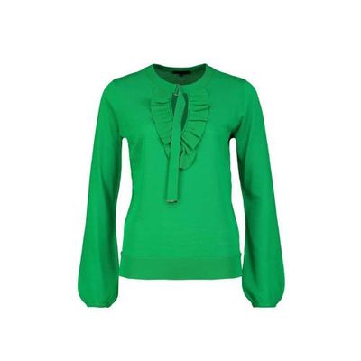Claudia Sträter fijngebreide trui met ruches groen
