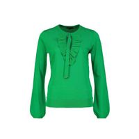 Claudia Sträter fijngebreide trui met ruches groen - thumbnail