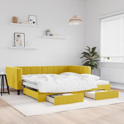 Slaapbank met onderschuifbed en lades 100x200 cm fluweel geel