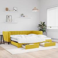 Slaapbank met onderschuifbed en lades 100x200 cm fluweel geel