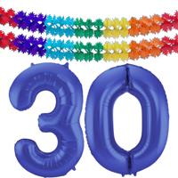 Folat Verjaardag Leeftijd folieballon - 30 jaar - blauw - 86 cm - incl 2x slingers