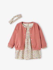 3-delig set jurk +vestje + haarband oudroze