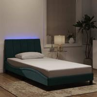 Bedframe met LED zonder matras "Hanko" fluweel donkergroen 100x200 cm