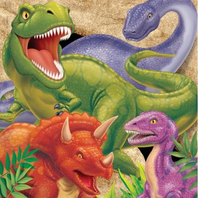 Dinosaurus dieren thema - tafel servetten - 33 x 33 cm - 16x stuks - papier - wegwerp Dinosaurus dieren thema - tafel servetten - 33 x 33 cm - 16x stuks - papier - wegwerp