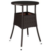 vidaXL Tuintafel Ø60x75 cm gehard glas en poly rattan bruin